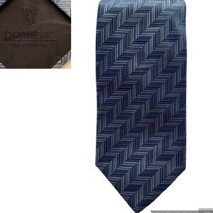 Dormeuil Geometric Repp Blue Tie 100% Silk Handmade in Italy Wide 58” x 4”